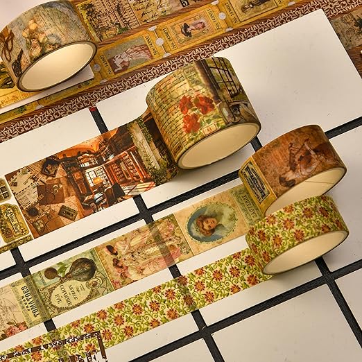 36 Rolls Vintage Washi Tape Pack Retro Arts Adhesive Tapes Wide Chronicle Decorative Masking Tape Sets for Craft, Kids, Scrapbook, DIY, Gift Wrapping (Madame de Pompadour)