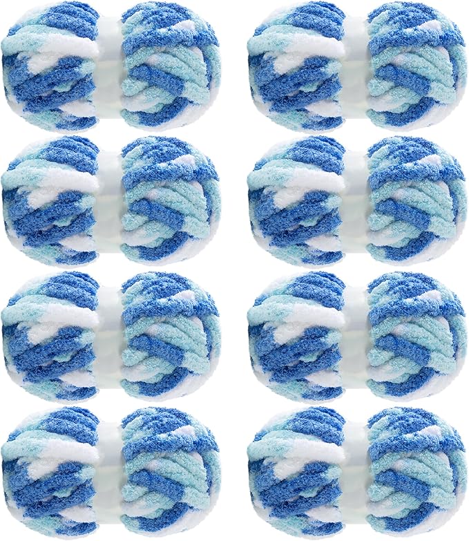MABOZOO Tie Dye Chunky Yarn for Crocheting & Knitting, 8 Pack - Soft Plush Blue Fluffy Jumbo Chenille Yarn,Giant Thick Fuzzy Bulky(26 yds, 8 oz Each Skein)