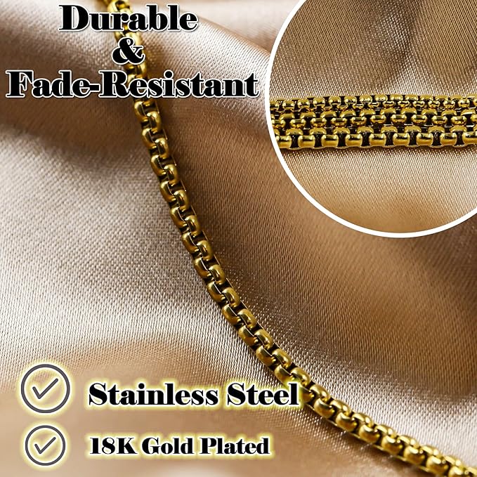 Gold 2.5mm Rolo Box Chain Necklace for Jewelry Making - 10ft Stainless Steel Bracelet Chain for Men Women