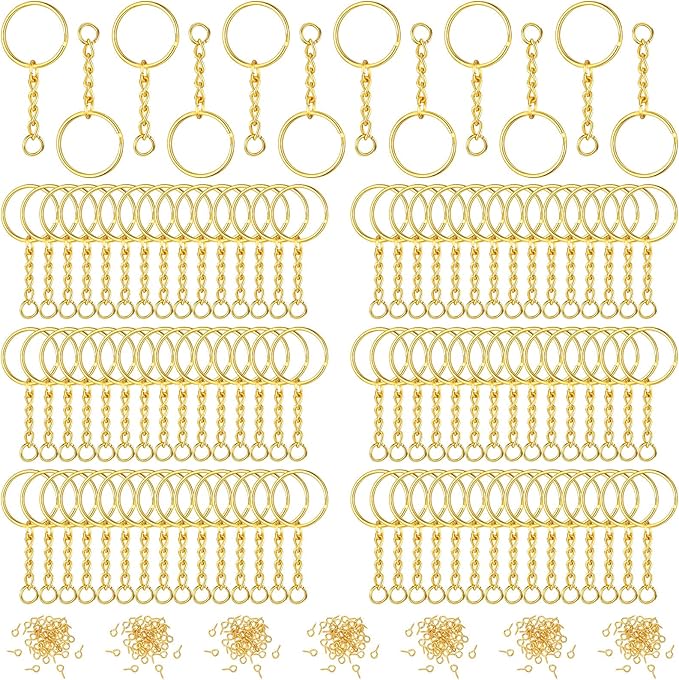 Hotop 360 Pcs Key Rings for Crafts Keychain Making Kit Including 90 Open Jump Rings Connectors, 180 Small Screw Eye Pins Hooks Bulk for DIY Keychain Supplies Crafts Jewelry Making(25 mm,Gold)