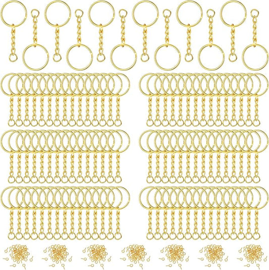 Hotop 360 Pcs Key Rings for Crafts Keychain Making Kit Including 90 Open Jump Rings Connectors, 180 Small Screw Eye Pins Hooks Bulk for DIY Keychain Supplies Crafts Jewelry Making(25 mm,Gold)