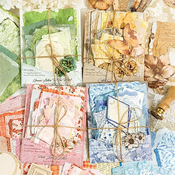 Alideco 400pcs Scrapbook Paper Vintage basic and versatile Scrapbooking Paper for Journaling Supplies, Decorative Craft Paper for Junk Journals (zhijianyouju)