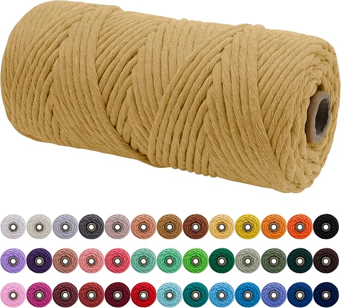 JeogYong Single Strand Macrame Cord 4mm x 109 Yards (328 Feet) Soft Cotton Rope Macrame Yarn 4 mm Macrame Cord, Macrame Supplies for Crafts Wall Hangings Plant Hangers Decorations (Coffee)