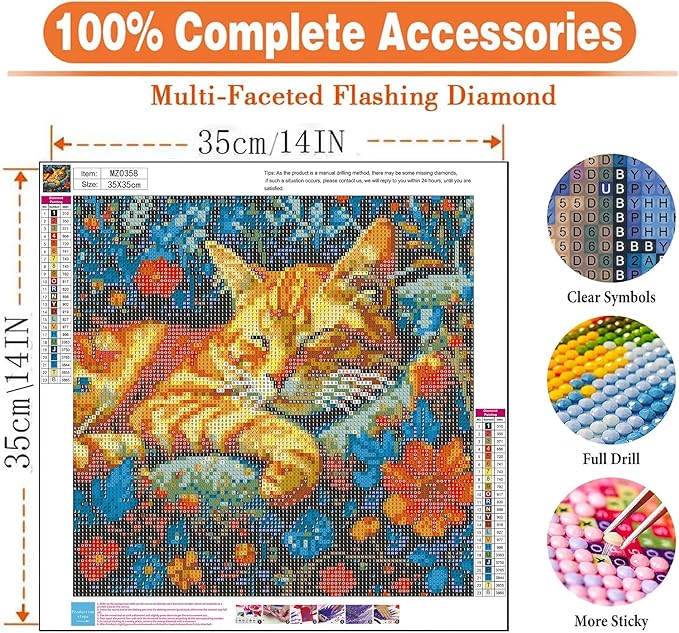 igoodom Diamond Art Kits for Adults, Cat Diamond Painting Kit, Full Drill Round Cat Diamond Art Kits, DIY Gem Art and Crafts for Home Wall Decor Gift 14x14inch