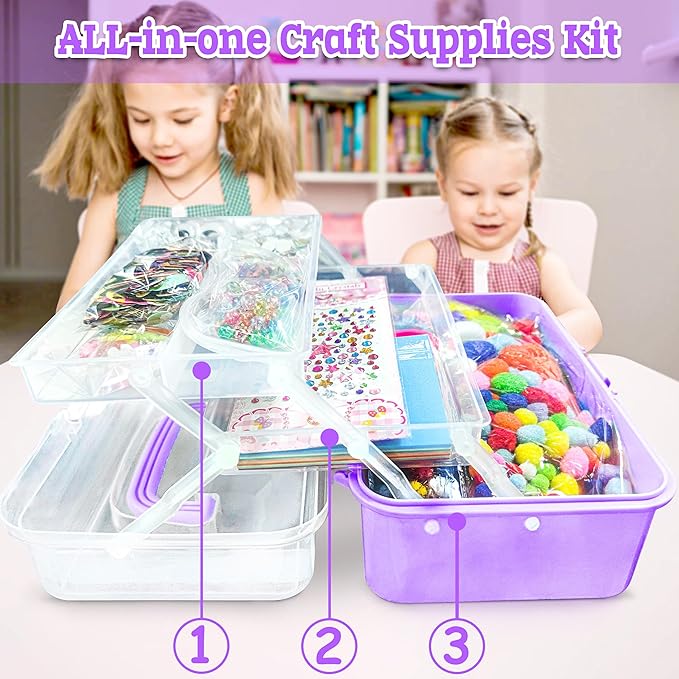 LINAYE 3000PCS Arts and Crafts Supplies Kit for Kids, All in One DIY Craft Box Kits, Craft Supplies Set Include Pompoms, Pipe Cleaners for Kids Ages 4-6 6-8 Birthday Gifts for Boys Girls