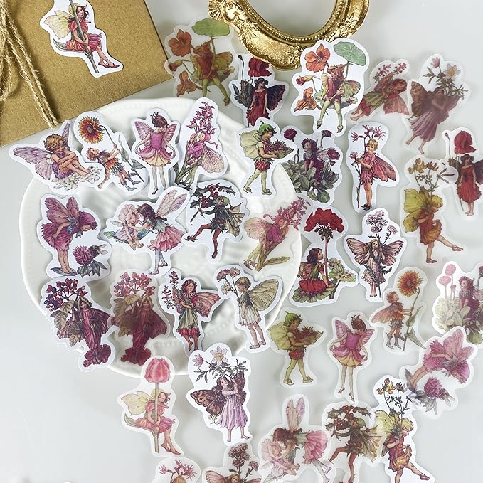 Alideco 80Pcs Vintage Flower Fairy Scrapbooking Stickers Scrapbook Paper Aesthetic Kawaii Girls Stickers for Journaling Assorted Phone Adult（huhuashizhe）