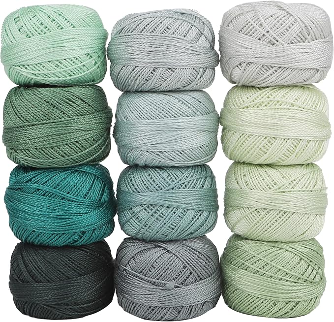 Size 8 Double Mercerized Egyptian Long Staple Cotton Pearl Thread 12 Gradient Colors per Box 5 Grams Ball Rainbow Color Embroidery Thread for Crochet Cross Stitch Hand Embroidery (12K)