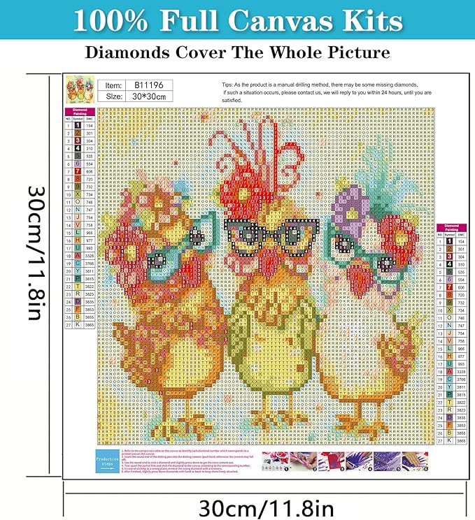 mrpwnle Chicken Diamond Painting Kits for Adults,DIY Chickens Diamond Art Kits for Beginners,5D Diamond Art Dotz Kits Round Full Drill Diamond Painting for Home Wall Decor Gift 12×12inch