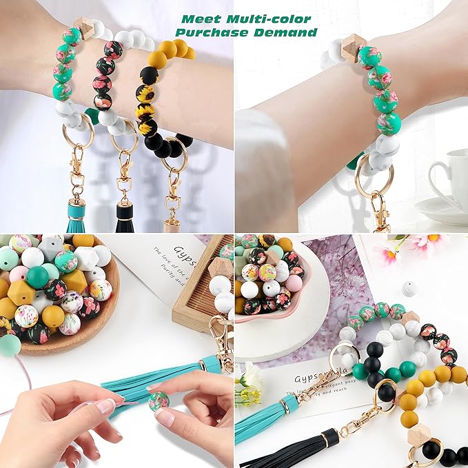 Sunrony 150pcs Silicone Beads for Keychain Making Bracelet Decoration and 15mm Silicone Beads for Pens (Floral)