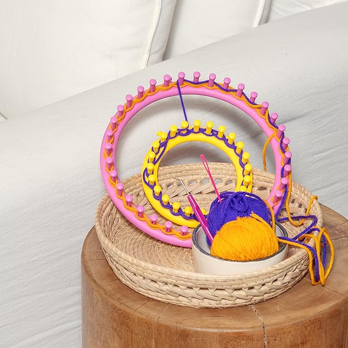 MAHITOI Long Loom Set, 4 Assorted Size & Color, Anchor Pins, Knit Baby Blanket, Hat, Sock, Shawl, Glove, Scarf, Includes a Yarn Hook & a Needle, a Fit Craft Kit Tool for Giveaways Souvenirs, Gifts