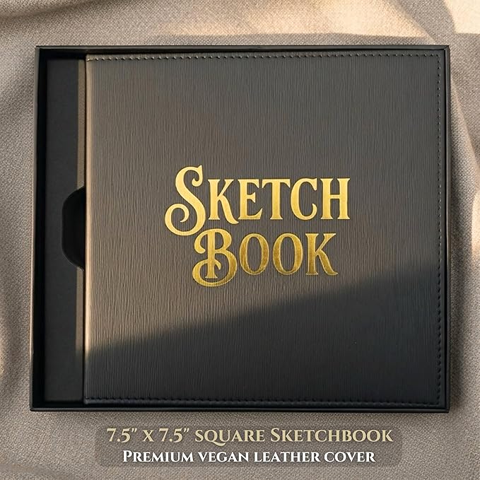 veway compact square sketchbook 7.5” x 7.5”, 200 gsm acid-free mixed media art journal for artists with vegan leather cover, lay-flat binding, 120 pages & gift box