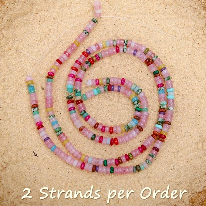 2 Strands (300PCs) Mix Color Rondelle Beads, 2 * 4mm Gemstone Loose Spacer Abacus Disk Beads for DIY Bracelet Necklace Earrings Jewelry Making, Craft Supplies Beading Kit (Type 2)