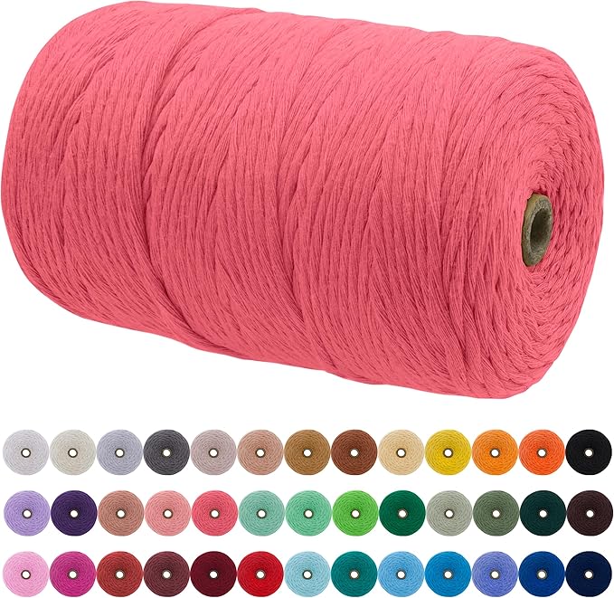 JeogYong Single Strand Macrame Cord 3mm x 218 Yards (656 Feet) Soft Cotton Rope Macrame Yarn 3 mm Macrame Cord, Macrame Supplies for Crafts Wall Hangings Plant Hangers Decorations (Watermelon Pink)