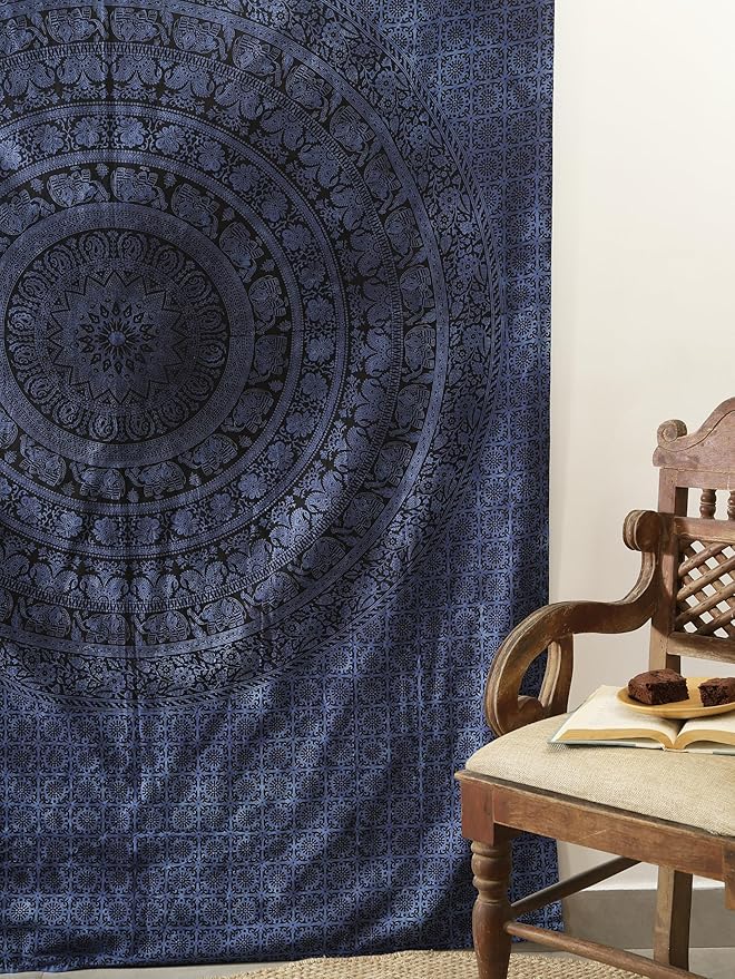 popular handicrafts twin mandala hippie tie dye psychedelic elephant tapestry wall hanging - indian maditation gypsy bohemian hippy dorm room decor blue82x54 inch