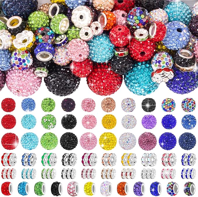 182 Pcs Beads for Pens, Beadable Pen Beads, 12/16/20mm Rhinestone Bead with Spacer Bead for Bracelet Necklace Earring Jewelry Pen Making