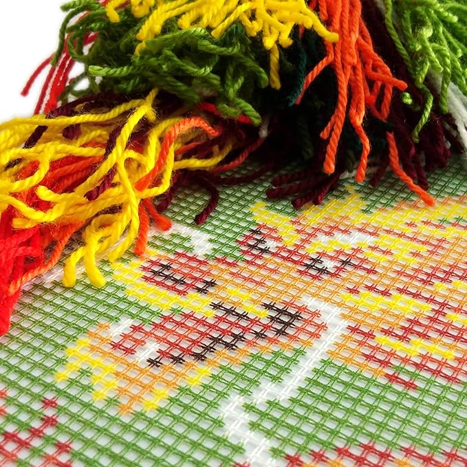 Brvsk Oriental Embroidery Kit for Adults and Beginners — Chinese Dragon 16″ × 16″ with Clear, Precise Printed Design on Cotton Canvas; Includes 2 Needles, Yarn, and Easy-Read Chart