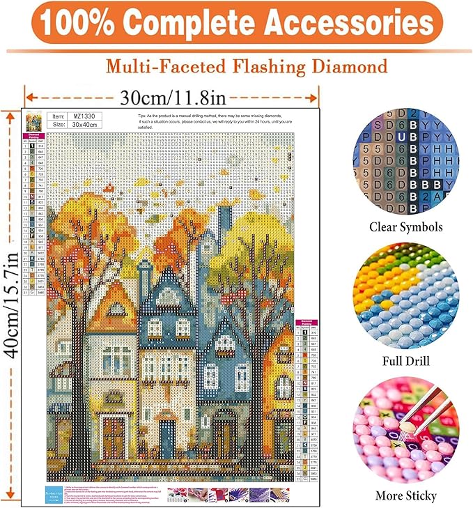 igoodom Color House Diamond Art Kits for Adults, Street House Diamond Painting Kit, Full Drill Round Diamond Art Kits, DIY Gem Art and Crafts for Home Wall Decor Gift 12x16inch