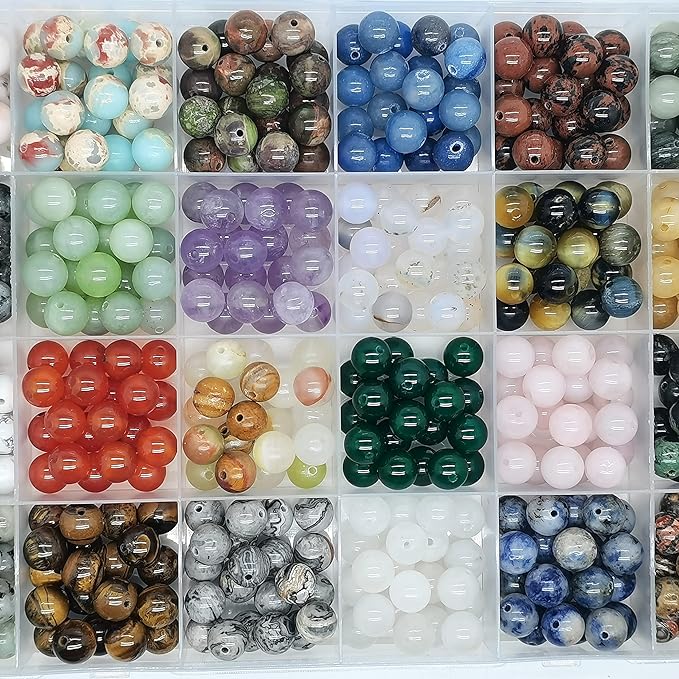 504pcs 8mm Natural Round Stone Beads Gemstone Beading Hole Size 1mm Crystal Energy Stone Healing for Bracelet Necklace Earrings Jewelry Making(24 Colors-2,8mm)