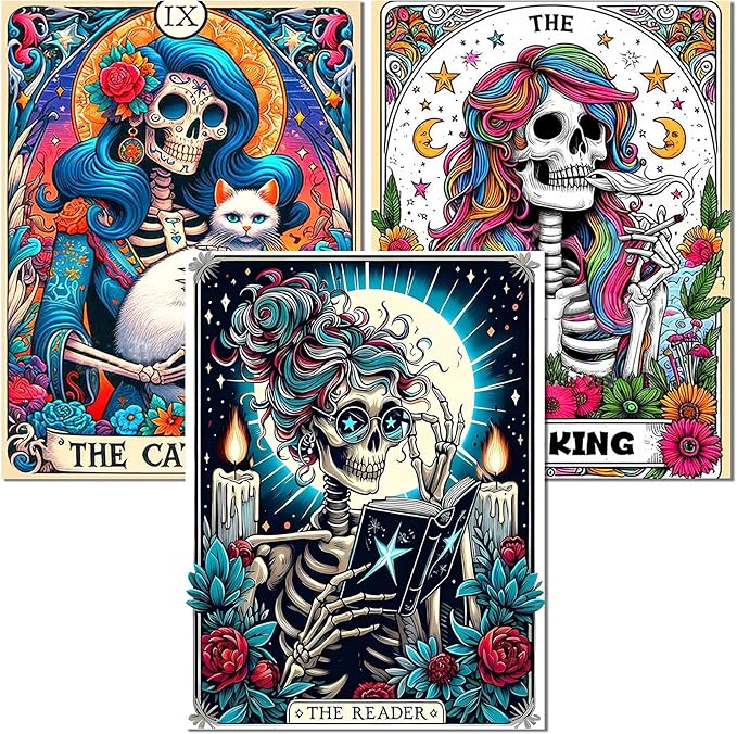 3 Pack Diamond Art Kits for Adults, Horror Skull Diamond Painting Kits for Adults, 5D DIY Round Full Drill Gothic Gem Art Paint by Diamonds Dots Crafts Kits for Home Decor Gift 12x16inch (Halloween)
