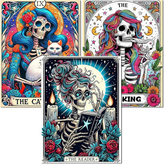3 Pack Diamond Art Kits for Adults, Horror Skull Diamond Painting Kits for Adults, 5D DIY Round Full Drill Gothic Gem Art Paint by Diamonds Dots Crafts Kits for Home Decor Gift 12x16inch (Halloween)
