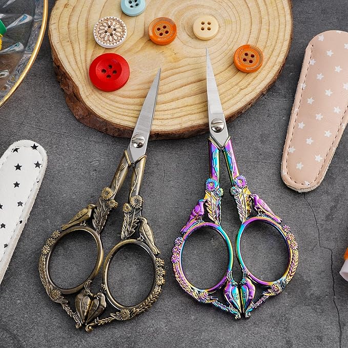 Crochet Scissors with Cover – Rainbow Vintage Small Embroidery Scissors, Sharp Craft Scissors for Yarn Thread Sewing Needlework, Cute Bird Design Gift for Crocheter Quilter, 4.6 Inch