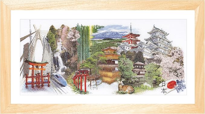 Thea Gouverneur - Counted Cross Stitch Kit - Japan - Aida - 18 Count - Embroidery Kit for Adults - DMC Embroidery Threads and Other Cross Stitch Supplies Included - 548A