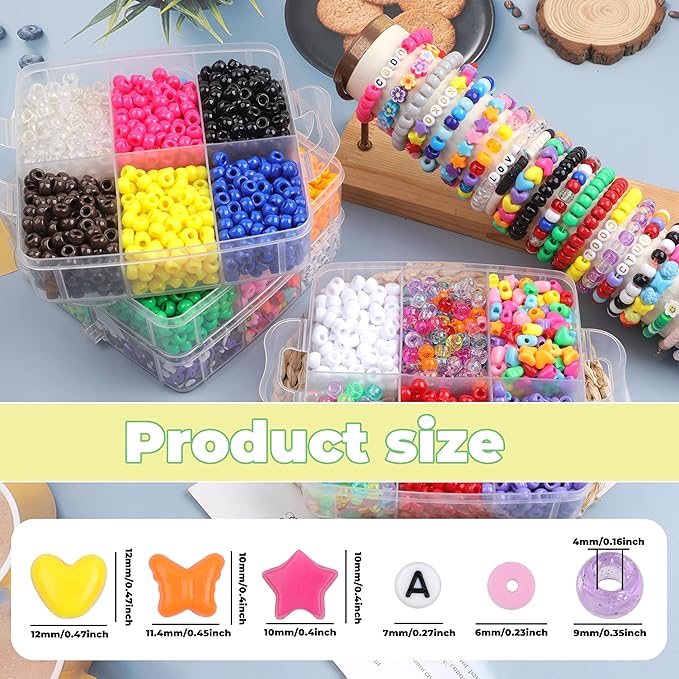 auvoau 7600pcs pony beads kit for kandi friendship bracelet making with polymer clay bead,letter bead,glow in the dark,shaped and uv beads for diy craft bracelets jewelry necklace accessories gifts