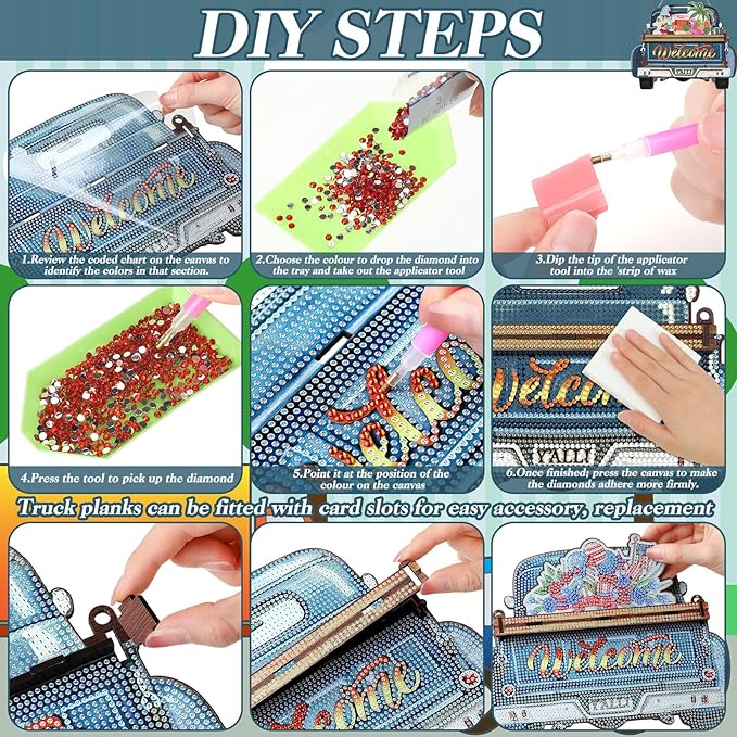 Burbell 21 Pcs Interchangeable Diamond Painting Welcome Sign for Easter Front Door Diamond Painting Truck Decor Interchangeable Seasonal Welcome Sign for DIY Wall Window Farmhouse