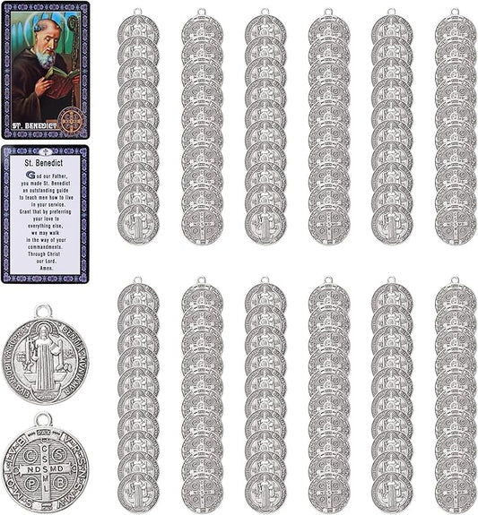 120 Pcs St Benedict Medals,Catholic Saint Benedict Medal for Jewelry Pendant Rosary Parts Making Supplies,Religious Metal Saint Benedict Crucifix Charm,Medalla De San Benito