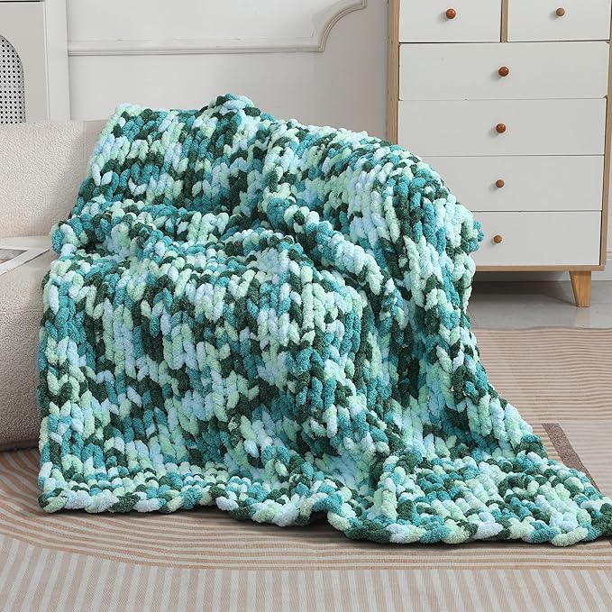 Chunky Chenille Yarn for Hand Knitting 8 Jumbo Pack Chunky Yarn for Hand Soft Blanket Knitting, Bulky Thick Fluffy Yarn for Crocheting (Sea of Clouds)