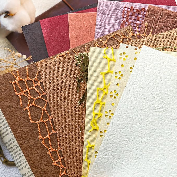 30 sheets Christmas Handmade Textured Scrapbook Paper&Mesh Fabric set - Unique Craft Mulberry Special Rice Paper Mix for Scrapbooking Junk Journaling Supplies Card Making Collage,A5 5.8x8.2 Inch
