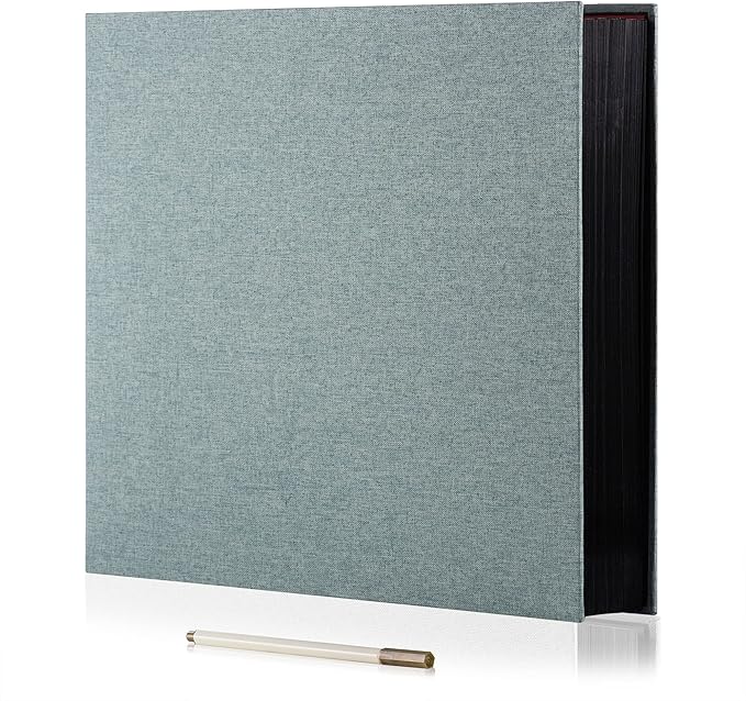 Large Photo Album Self Adhesive 4x6 8x10 10x12 13"x12.6" Scrapbook Album 12.6"x11" Inch 60 Black Sticky Pages Linen Cover Magnetic Photo Album with A Metallic Pen and DIY Stickers(Green)