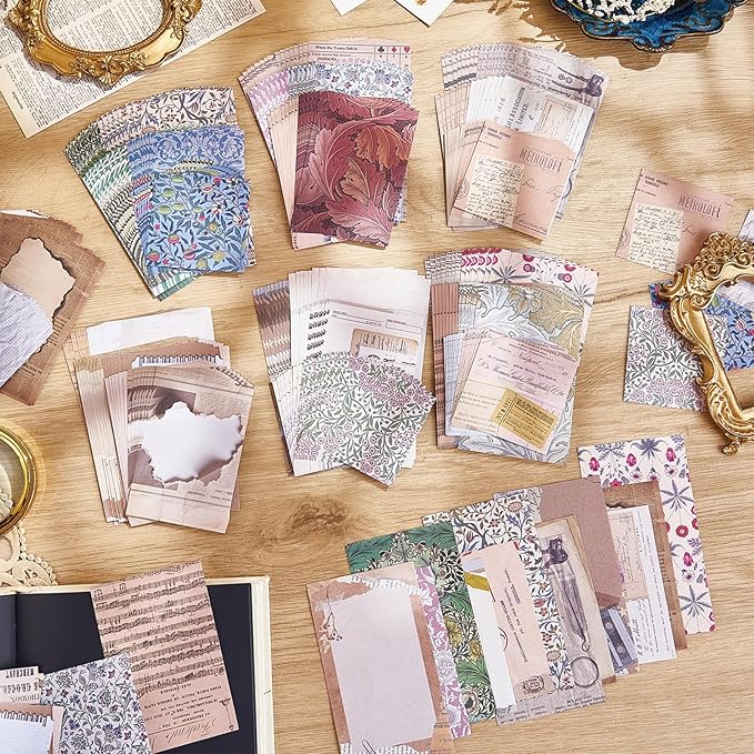 Gemmapylor 440PCS Vintage Scrapbook Paper,Junk Journal Ephemera Kit with 360 Decorative Papers & 80 Vintage Stickers, Aesthetic Journaling Supplies for Scrapbooking, Planner, DIY Crafts