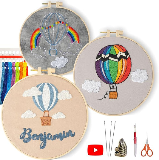 lx lermx embroidery kits for beginners, adult starter cross stitch kit needlepoint complete diy kit with unique patterns, hoop, colorful threads, tools, step by step instructions & video tutorial