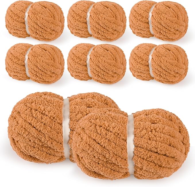 8 Packs Jumbo Chenille Chunky Yarn for Crocheting Knitting, Handcrafts & Blanket Yarn (Orange, 8 Pack)
