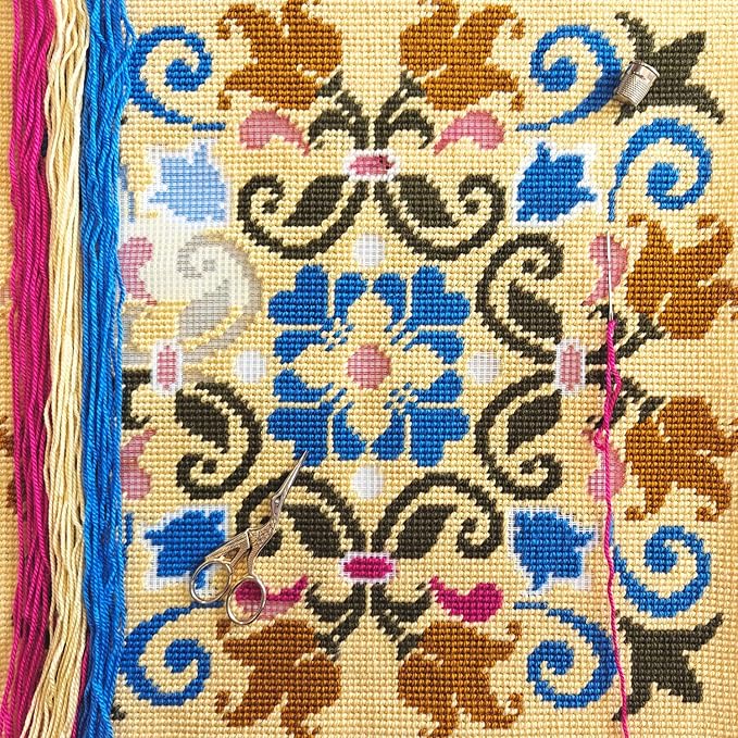 Brvsk Ornamental Needlepoint Kit for Adults and Beginners — Byzantine 16″ × 16″ with Clear, Precise Printed Design on Cotton Canvas; Includes 2 Needles, Yarn, and Easy-Read Chart