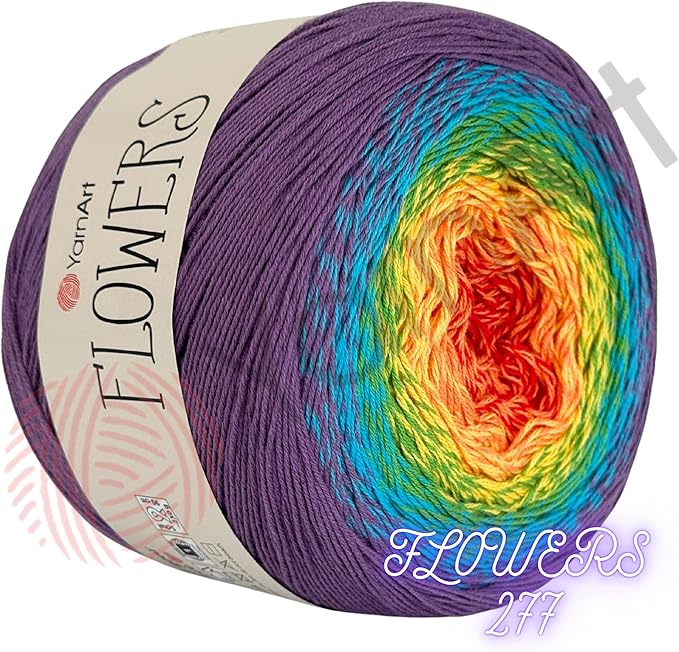 YarnArt Flowers – Gradient Cotton Acrylic Blend, 250g (8.8 oz), 1094 yds, Lightweight Sport Yarn for Crochet, Knitting, Shawls, Summer Projects - 1 Fine Skein (277)