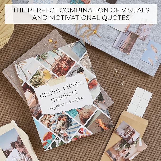 Inspirational Vision Board Kit – Complete Set with Vision Board Book & Felt Board, Motivational Pictures & Quotes to Map Your Goals & Dreams - The Perfect Supplies to Visualize Goal Setting & Success