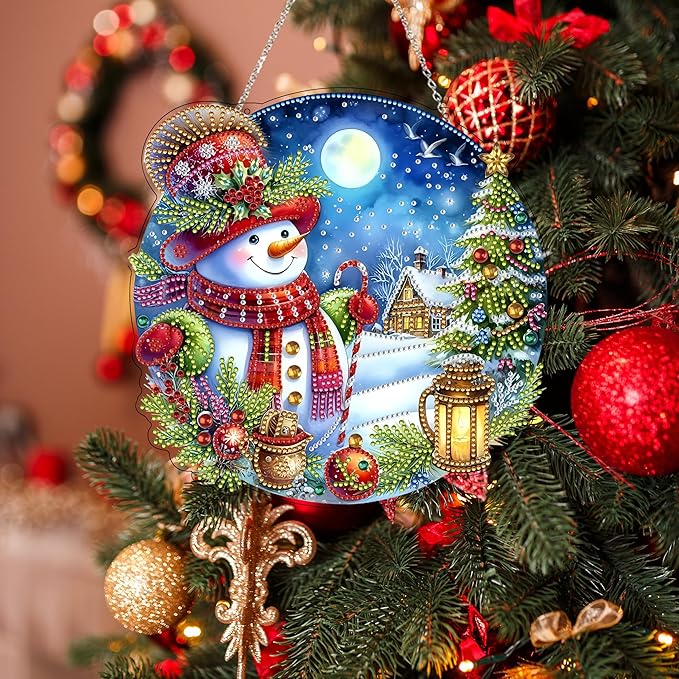 DIY Acrylic Diamond Art Painting Wreath Kits Special Shaped Rhinestone 5D Diamond Art Window Pendants Home Garden Wall Hanging Kits Hanging Ornament (Christmas Snowman-2)