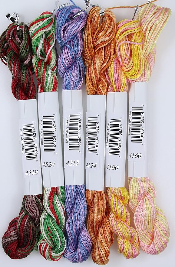 KCS Big skeins of 25 Meters Size 25 Color Variegated Cross Stitch Stranded Threads,6 skeins,10