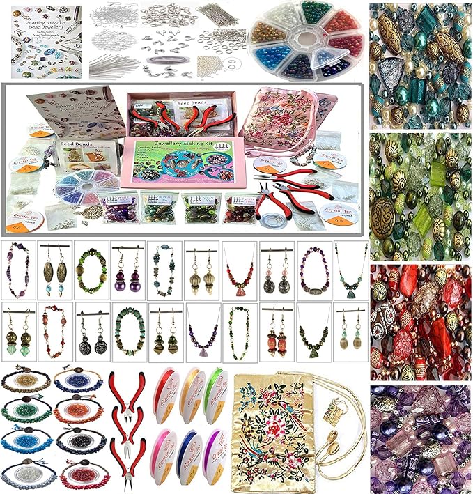 Adults Deluxe Jewelry Making Beads Mix Pliers Findings Starter Kit Gift Set