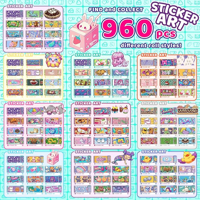 plunack 960pcs waterproof & wearable & shareable sticker for kids, bracelet with sticker collection book, fun craft stickers for girls birthday gift, jewelry making bracelets kit for ages 5 6 7 8