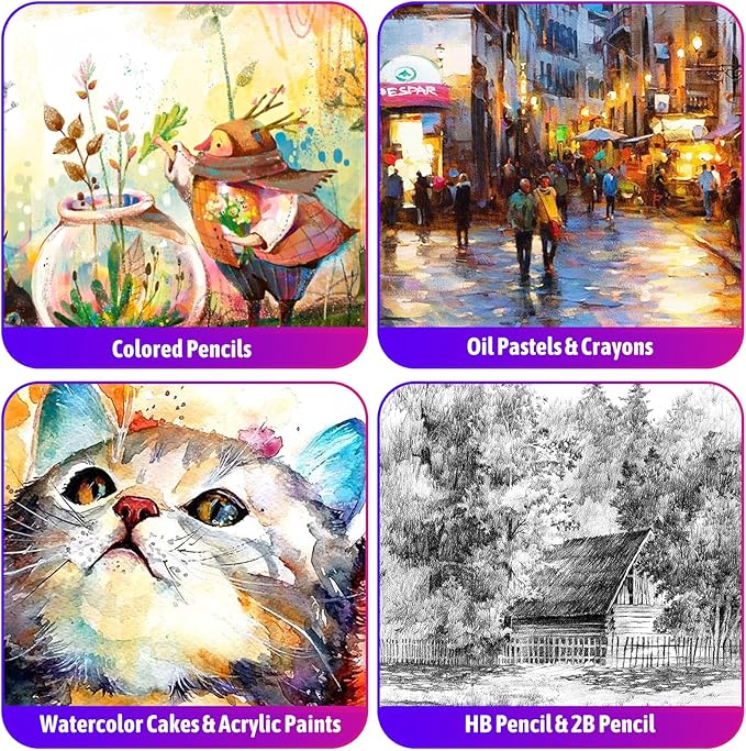 iBayam Arts and Crafts Kits for Adult, 195-Pack Deluxe Art Set Box with 3 PCS Drawing Pads, Canvases, Acrylic Painting, Drawing & Art Supplies for Pumpkin, Halloween, Christmas
