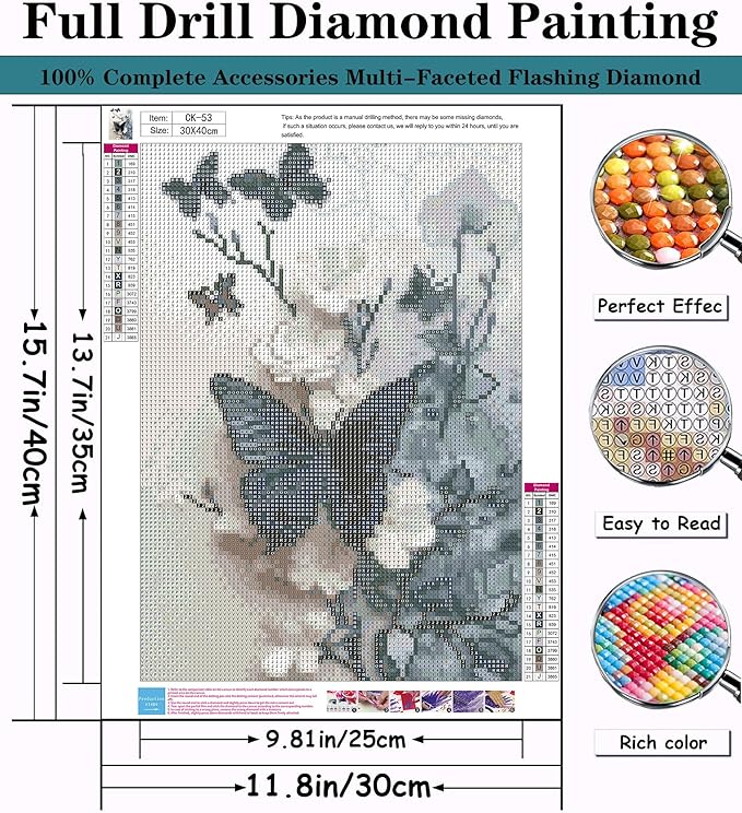 CZYWJMEI 5D Diamond Painting Kits for Adults Beginners,DIY Butterfly Flower Diamond Art Kits,Full Round Drill Diamond Dot Gem Art Kits,Home Wall Decor 12 x16nch