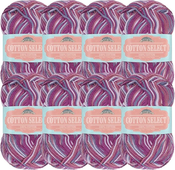 JubileeYarn Cotton Select Yarn - 50g/Skein Sport Weight - Mystical Grape - 8 Skeins