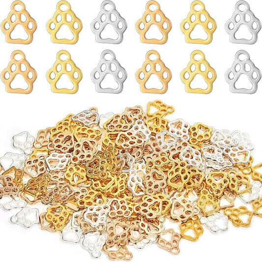 Hicarer 150 Pieces Animal Cat Dog Paw Charms Alloy Paw Print Charms Beads Animal Footprint Pendant Jewelry Findings for Jewelry Necklace Bracelet Making Supplies, 3 Colors