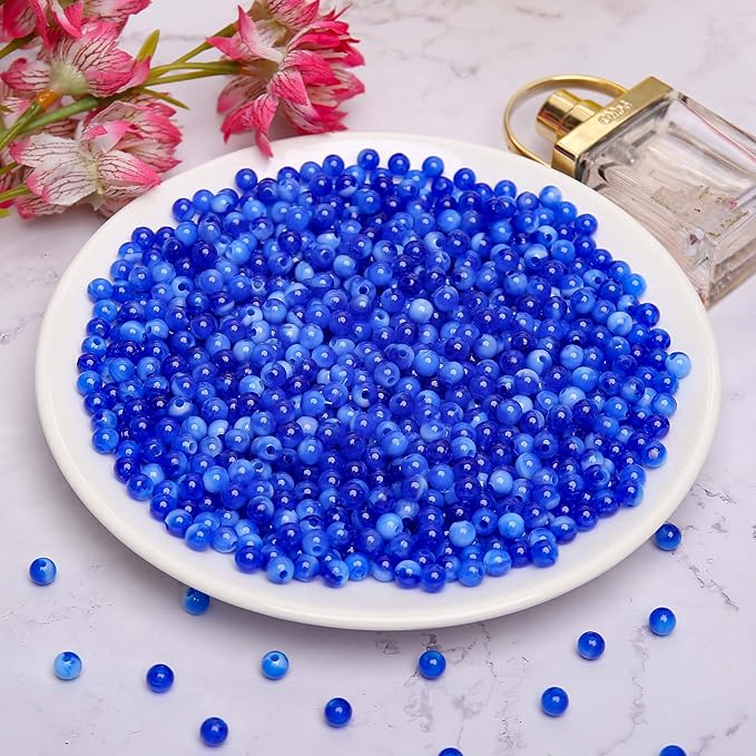 bonny boxx 1000pcs 6mm sapphire jade round beads, smooth acrylic balls, plastic resin gumball bubblegum chunky beads for necklace & bracelet making, crafting supplies