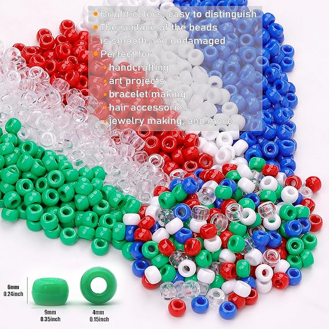 gmma red white blue green pony beads for bracelets christmas beads for friendship bracelets 1000 pcs independent day plastic beads for diy necklace jewelry making supplies