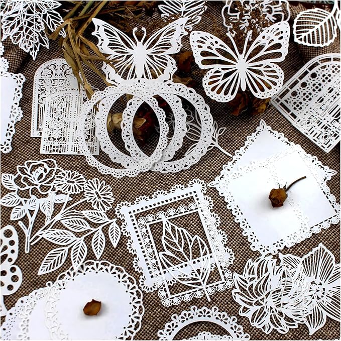 Diuhofart 60Pcs Large Scrapbook Embellishments Frame Lace Paper Cutout for Scrapbooking Supplies, White Vintage Decorative Paper for Junk Journaling, Wedding Album, Card Making, DIY Craft