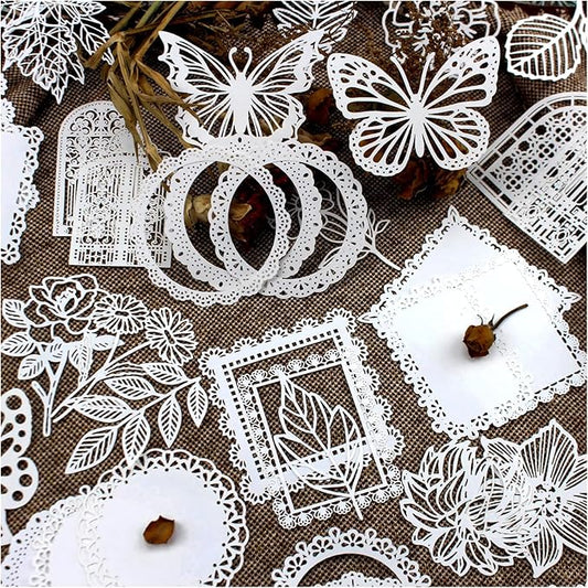 Diuhofart 60Pcs Large Scrapbook Embellishments Frame Lace Paper Cutout for Scrapbooking Supplies, White Vintage Decorative Paper for Junk Journaling, Wedding Album, Card Making, DIY Craft